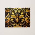 Puzzle Abeille Abstraite en or. Motif d'insecte floral do<br><div class="desc">Abeille Abstraite et puzzle à motifs floraux dorés de couleur jaune noir.</div>
