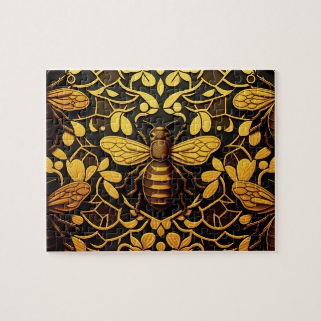 Puzzle Abeille Abstraite en or. Motif d'insecte floral do (Horizontal)