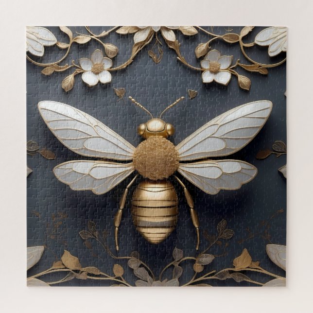 Puzzle Abeille de miel dorée sur toile florale (Vertical)