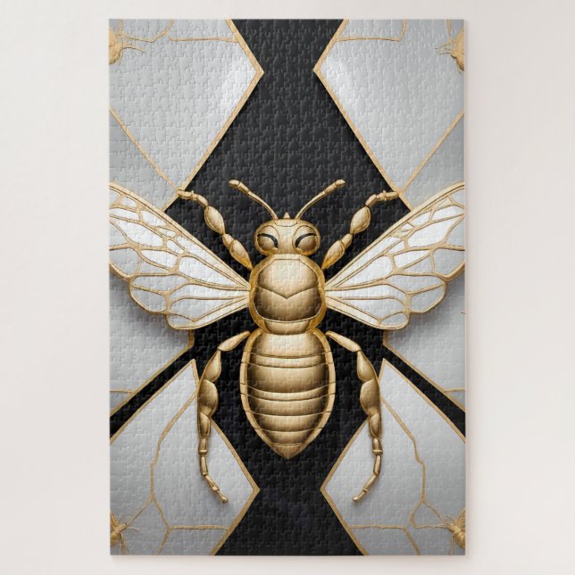Puzzle Abeille de miel dorée sur toile florale (Vertical)