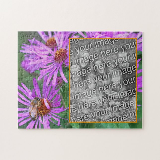 Puzzle Abeille De Miel Sur Fleur D'Aster Rose Ajouter Vot (Horizontal)