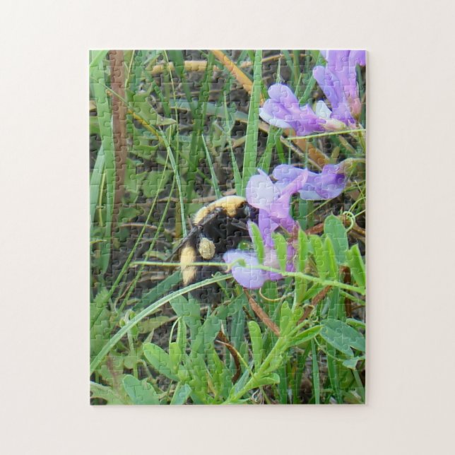 Puzzle Abeille sauvage F2 sur fleur sauvage violette (Vertical)