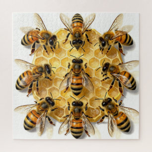 Puzzle Abeilles à miel sur un cercle en nid d'abeille hex