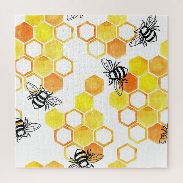 Puzzle Abeilles de miel : Motif d'aquarelle jaune (Vertical)