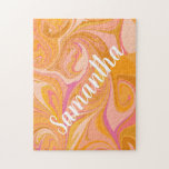 Puzzle Abstract Marble Swirl Art in Yellow<br><div class="desc">Abstract Marbled Design Yellow Orange Personalized Jigsaw Puzzle</div>