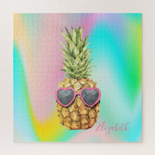 Puzzle Abstract Ombre Holographic Cool Pineapple