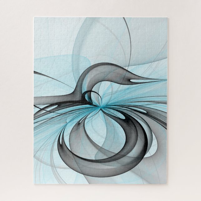 Puzzle Abstrait Art Fractal Moderne Gris Anthracite Bleu (Vertical)