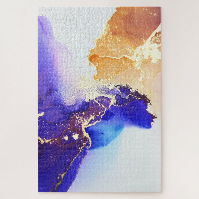 Puzzle Abstrait Blue Orange Gold Alcohol Encre Jigsaw Puz (Vertical)