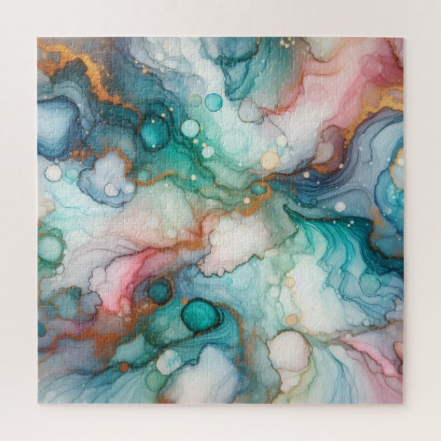 Puzzle Abstrait en rose, sarcelle, bleu et or (Vertical)