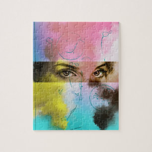 Puzzle Abstrait Eyes Pop Art - Rose, Jaune, Bleu & Brown