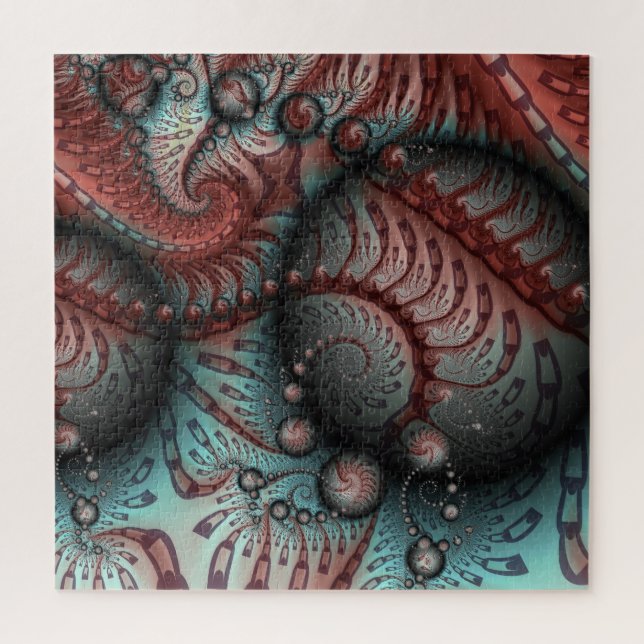 Puzzle Abstrait Fantaisie Vive Art Fractal Brun Bleu (Vertical)