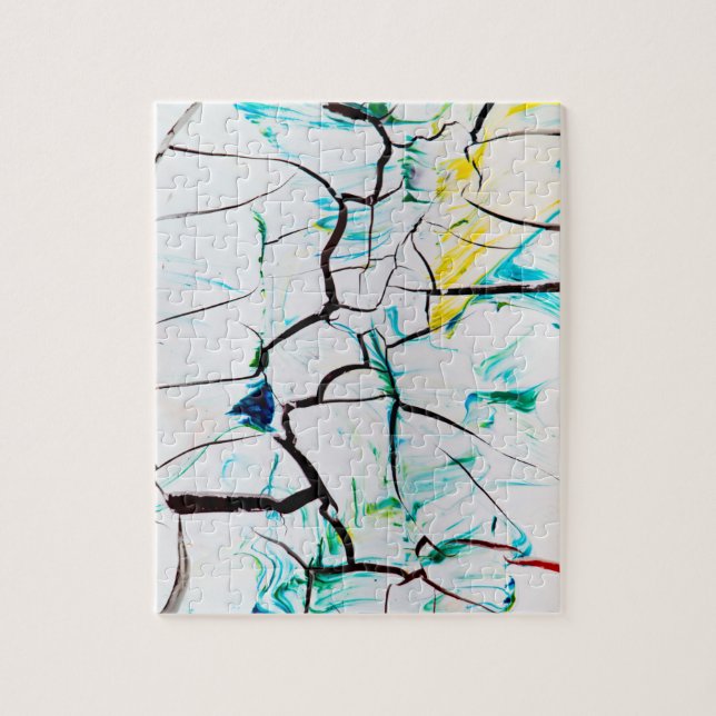 Puzzle Abstrait fissuré en bleu vert jaune (Vertical)