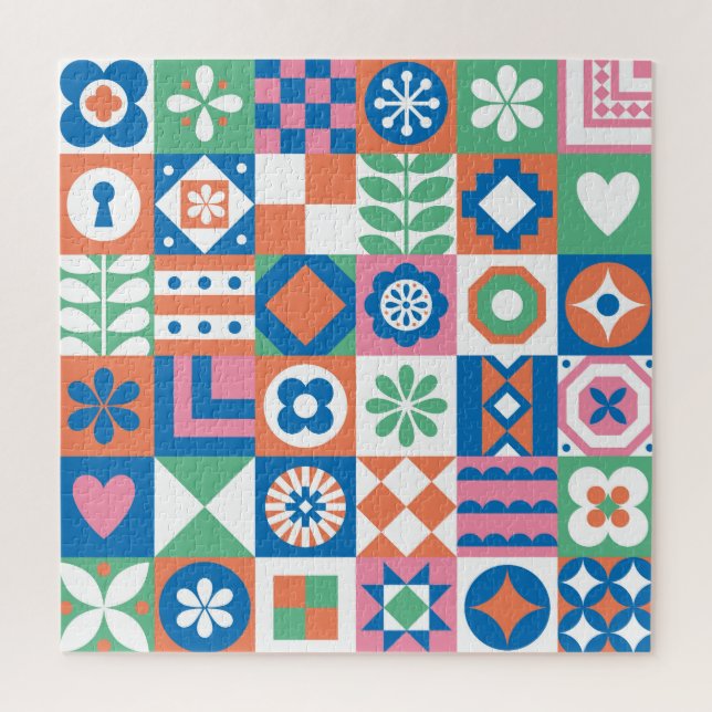 Puzzle Abstrait Floral Scandinavian Folk Motif (Vertical)