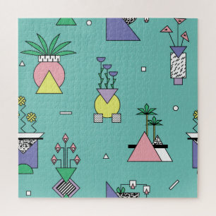 Puzzle Abstrait géométrique, vases style memphis plante.