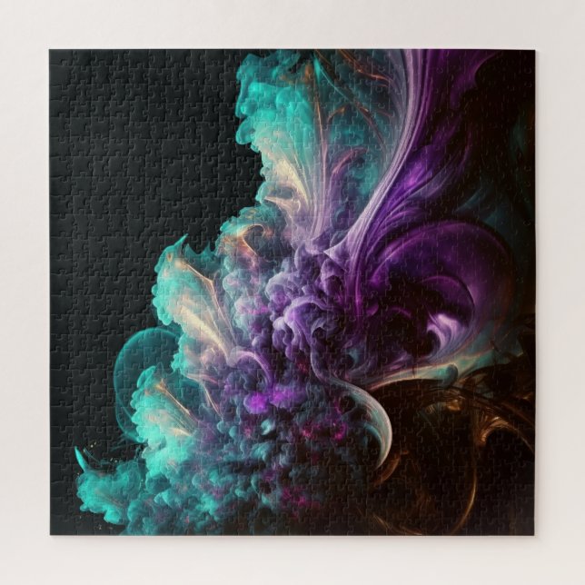 Puzzle Abstrait Gras Noir Violet Turquoise Fumée de cuivr (Vertical)