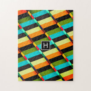 Puzzle Abstrait Moderne Coloré Rayures & Monogramme