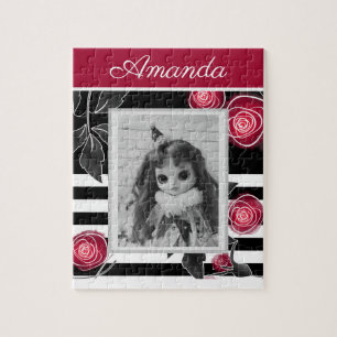 Puzzle Abstrait moderne roses rouges feuilles croisées fl