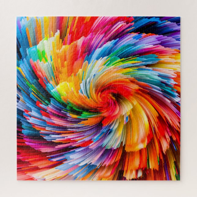 Puzzle Abstrait Moderne Tourbillon Vibrant Arc-en-Ciel (Vertical)