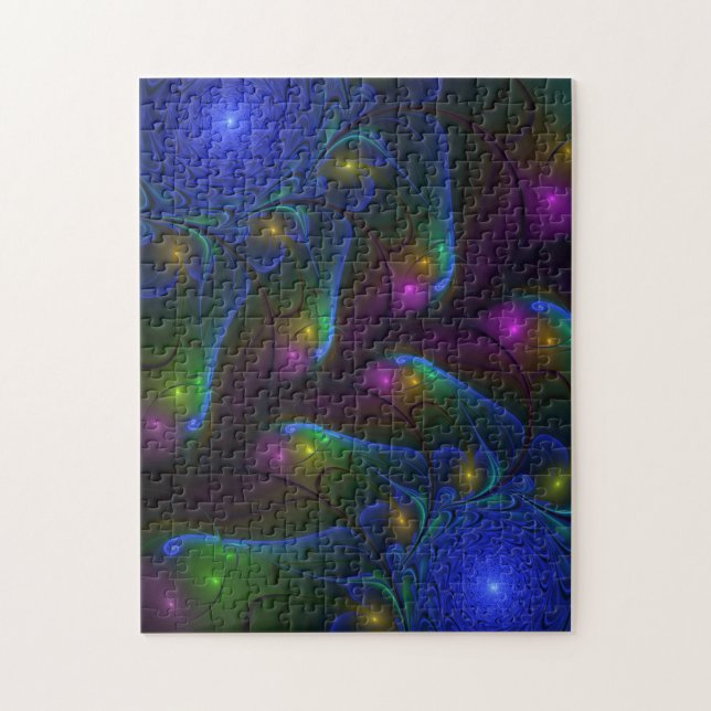 Puzzle Abstrait Moderne Trippy Fractal Lumineux Coloré (Vertical)