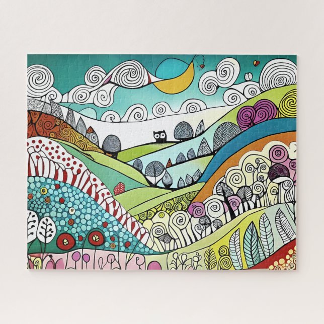 Puzzle Abstrait Nature Line Art Doodle de la campagne (Horizontal)