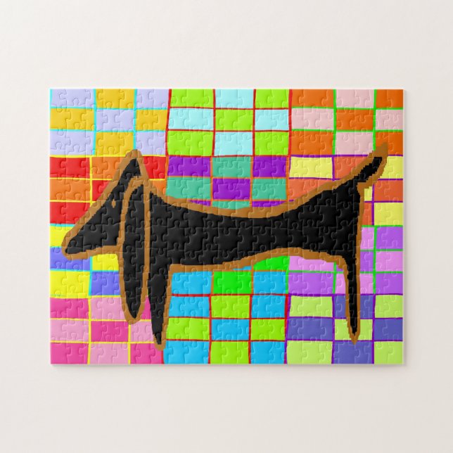 Puzzle Abstrait noir Dachshund (Horizontal)