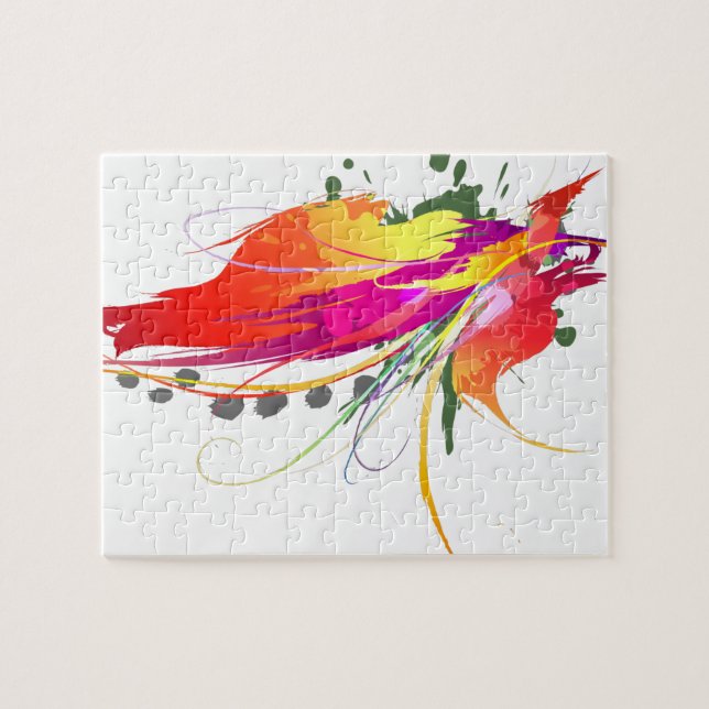 Puzzle Abstrait Oiseau de Paradise Paint Splatters (Horizontal)