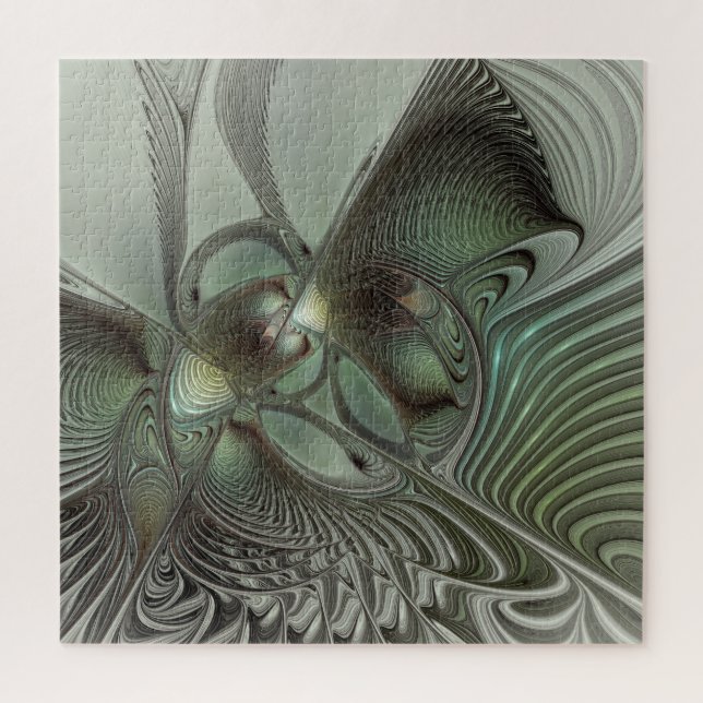 Puzzle Abstrait Olive Sage Green Grey Fractal Art Imagina (Vertical)