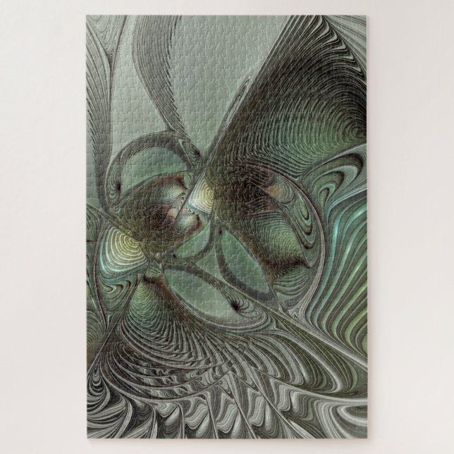 Puzzle Abstrait Olive Sage Green Grey Fractal Art Imagina (Vertical)