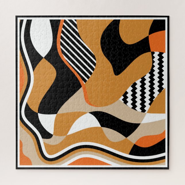 Puzzle Abstrait ondulé : motif noir vintage (Vertical)