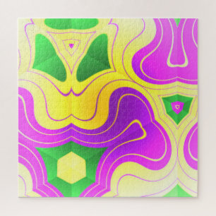 Puzzle Abstrait psychédélique jaune mauve et Motif vert