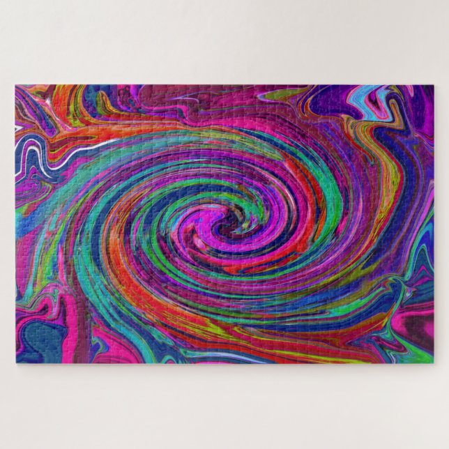 Puzzle Abstrait Rétro Groovy Tourbillon Magenta Foncé Arc (Horizontal)