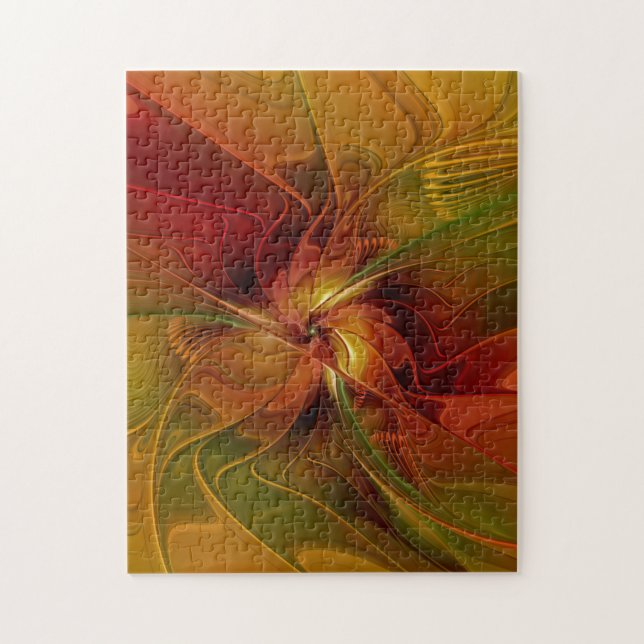 Puzzle Abstrait Rouge Orange Brown Vert Fractal Art Flowe (Vertical)
