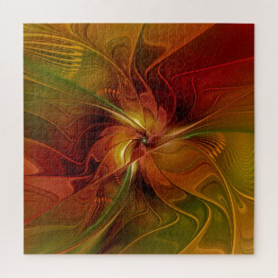 Puzzle Abstrait Rouge Orange Brown Vert Fractal Art Flowe