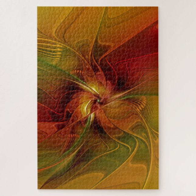 Puzzle Abstrait Rouge Orange Brown Vert Fractal Art Flowe (Vertical)