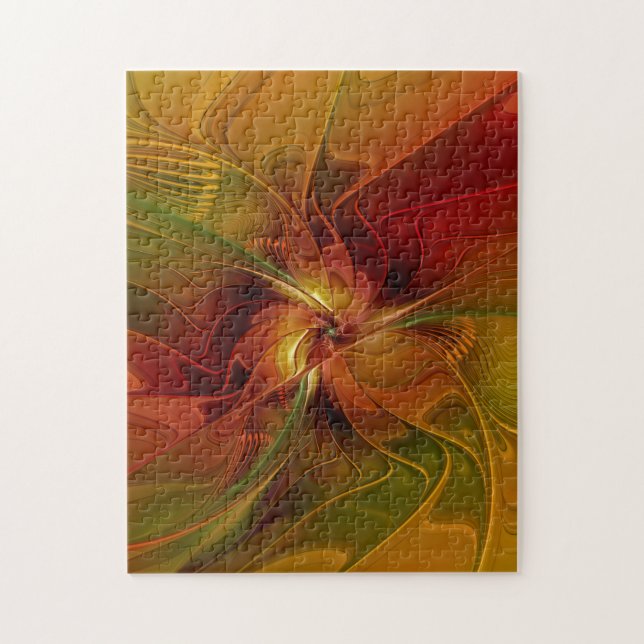 Puzzle Abstrait Rouge Orange Brown Vert Fractal Art Flowe (Vertical)