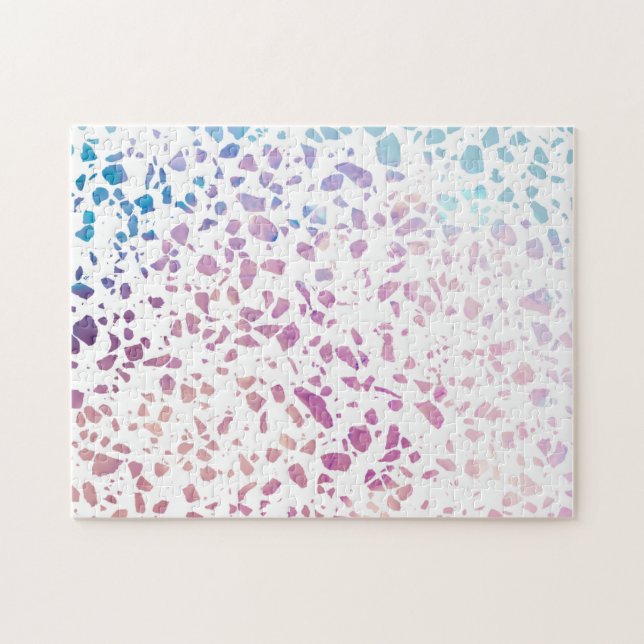 Puzzle Abstrait Terrazzo Mosaic rose et Motif bleu (Horizontal)