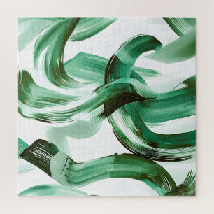 Puzzle Abstrait Traits de Pinceau Vert Minimal Moderne