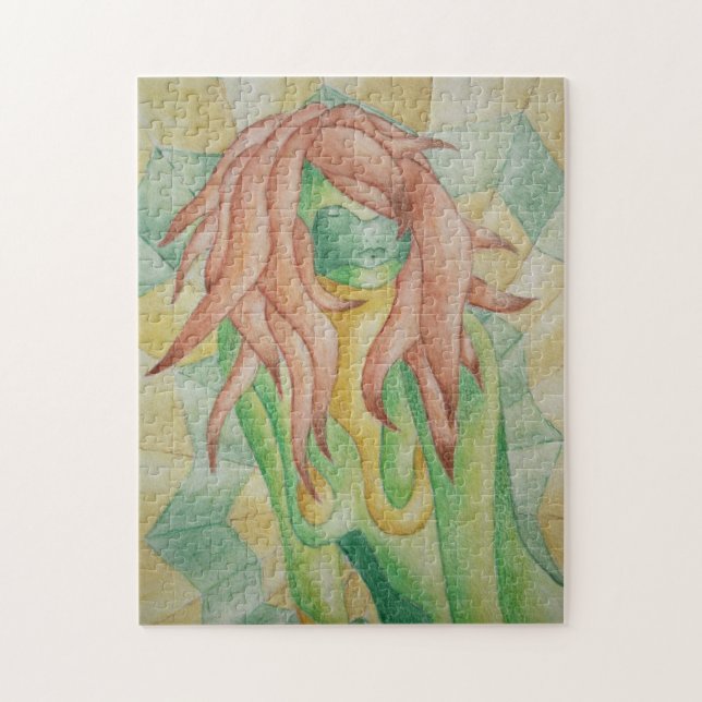 Puzzle abstrait vert pose femme rétro (Vertical)