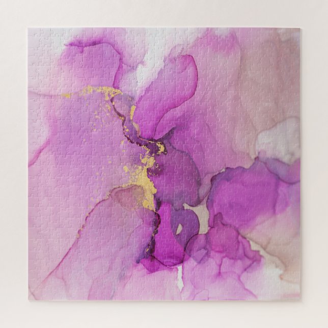 Puzzle Abstrait violet, or : mélange d'acryliques. (Vertical)