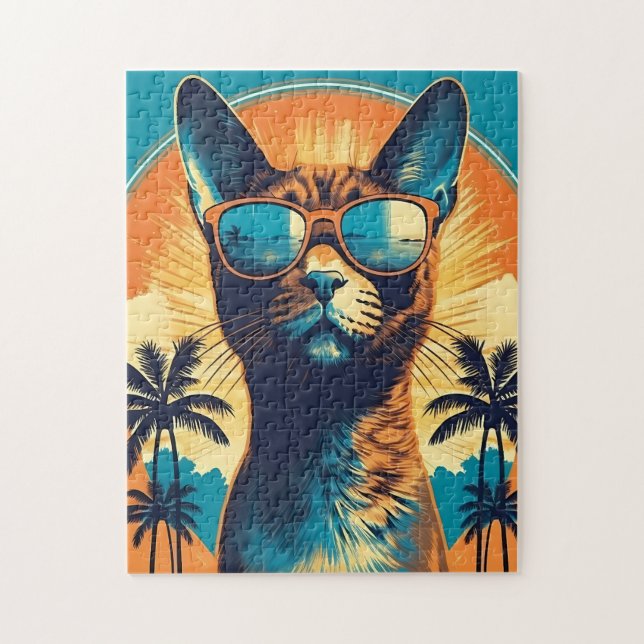 Puzzle Abyssinian Chat avec lunettes de soleil sur une pl (Vertical)