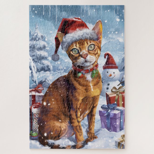 Puzzle Abyssinian Chat Winter Wonderland Noël Joie (Vertical)