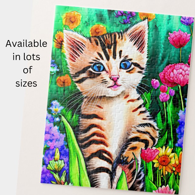 Puzzle Add Name Text, Cat Kitten with Flowers in Garden (Créateur téléchargé)