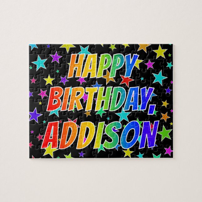 Puzzle "ADDISON" Prénom, Amusant "HEUREUX ANNIVERSAIRE" (Horizontal)
