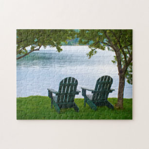 Puzzle Adirondack Chairs facing a Lake - Photography
