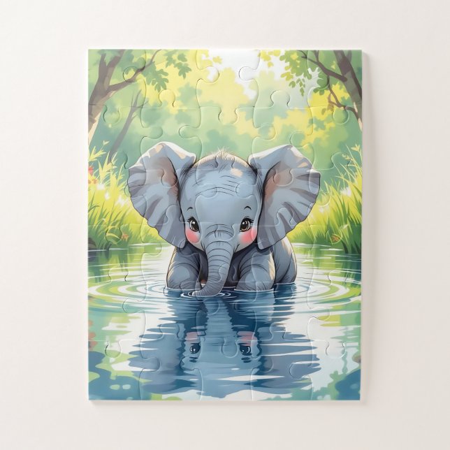 Puzzle Adorable Baby Elephant and Reflection (Vertical)