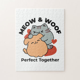 Puzzle Adorable chat et chien Hug - Meow & Woof Design