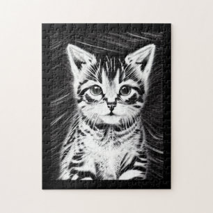 Puzzle adorable chaton rayures noir et blanc