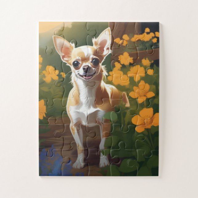 Puzzle Adorable Chihuahua Chiuppy avec Fleurs sauvages (Vertical)