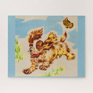 Puzzle adorable cocker spaniel chiot sur la course