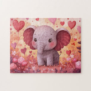 Puzzle Adorable Eléphant Calf Coeurs & Fleurs